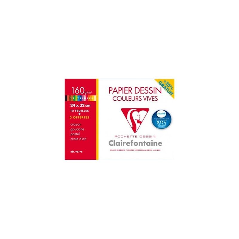 PAPIER DESSIN MI-TEINTES 24X32 160G COULEURS VIVES 12F