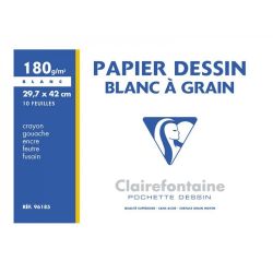 CLAIREFONTAINE Pochette de 10 feuilles papier dessin Blanc A3 180g  Ref-96185